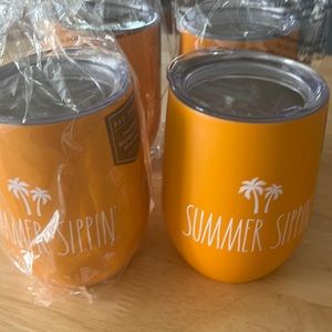 NWT- Set of 4! Rae Dunn "Summer Sippin" stainless wine glasses with lids